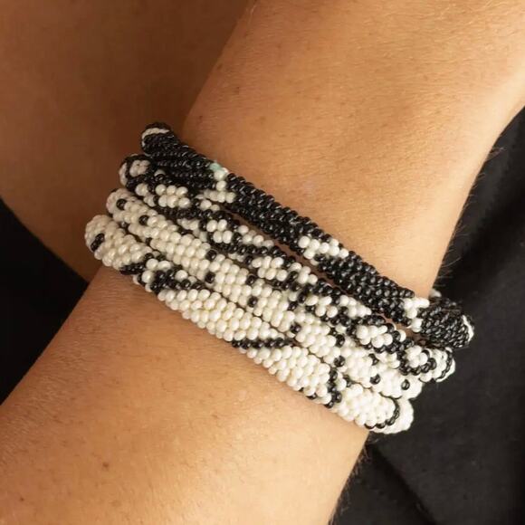 New Plunder "Eleanora" Black and Cream Seed Bead Bracelets (7") - Picture 2 of 7
